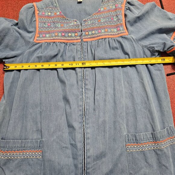 Go Softly Patio Dress 1X Pink Embroidered Zip Front Apron Pockets Cottagecore - Picture 7 of 10